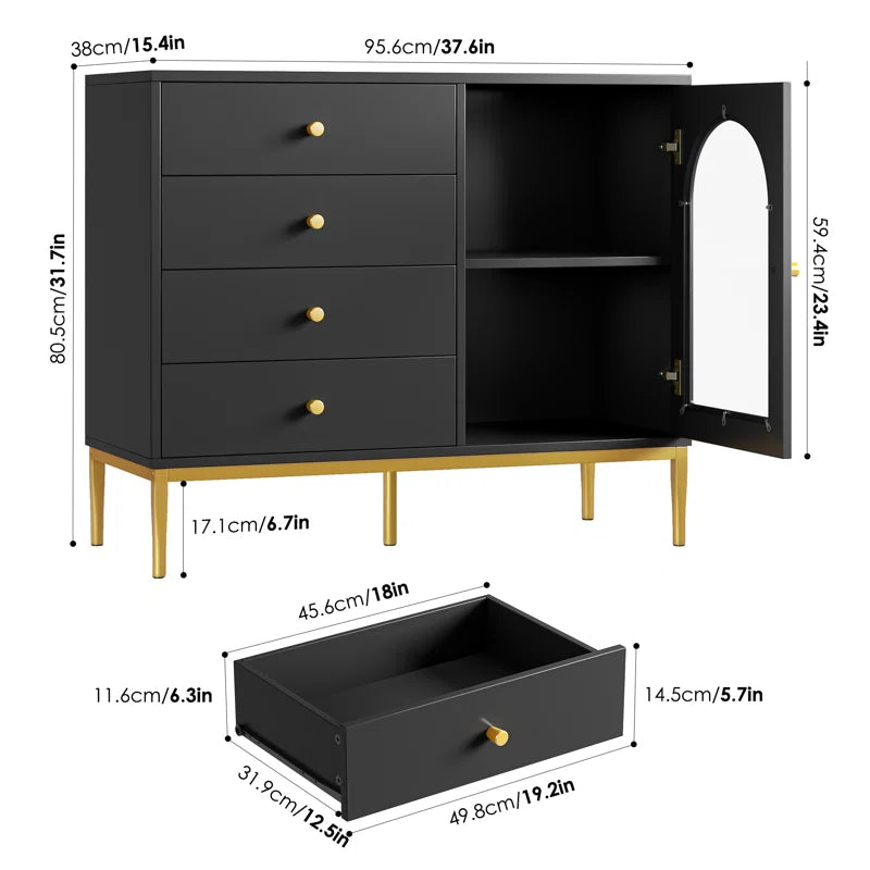 37.7'' Wide 1-Door Accent Cabinet with 4 Drawers