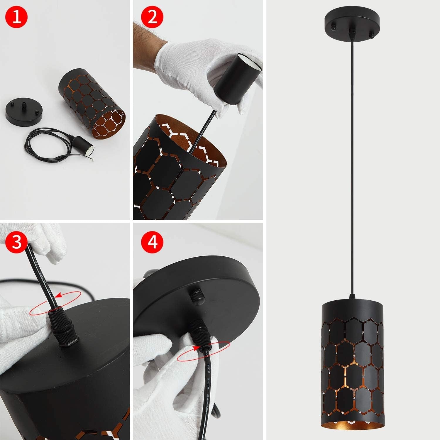 Contemporary Black Pendant Light with Cylindrical Metal Cage 