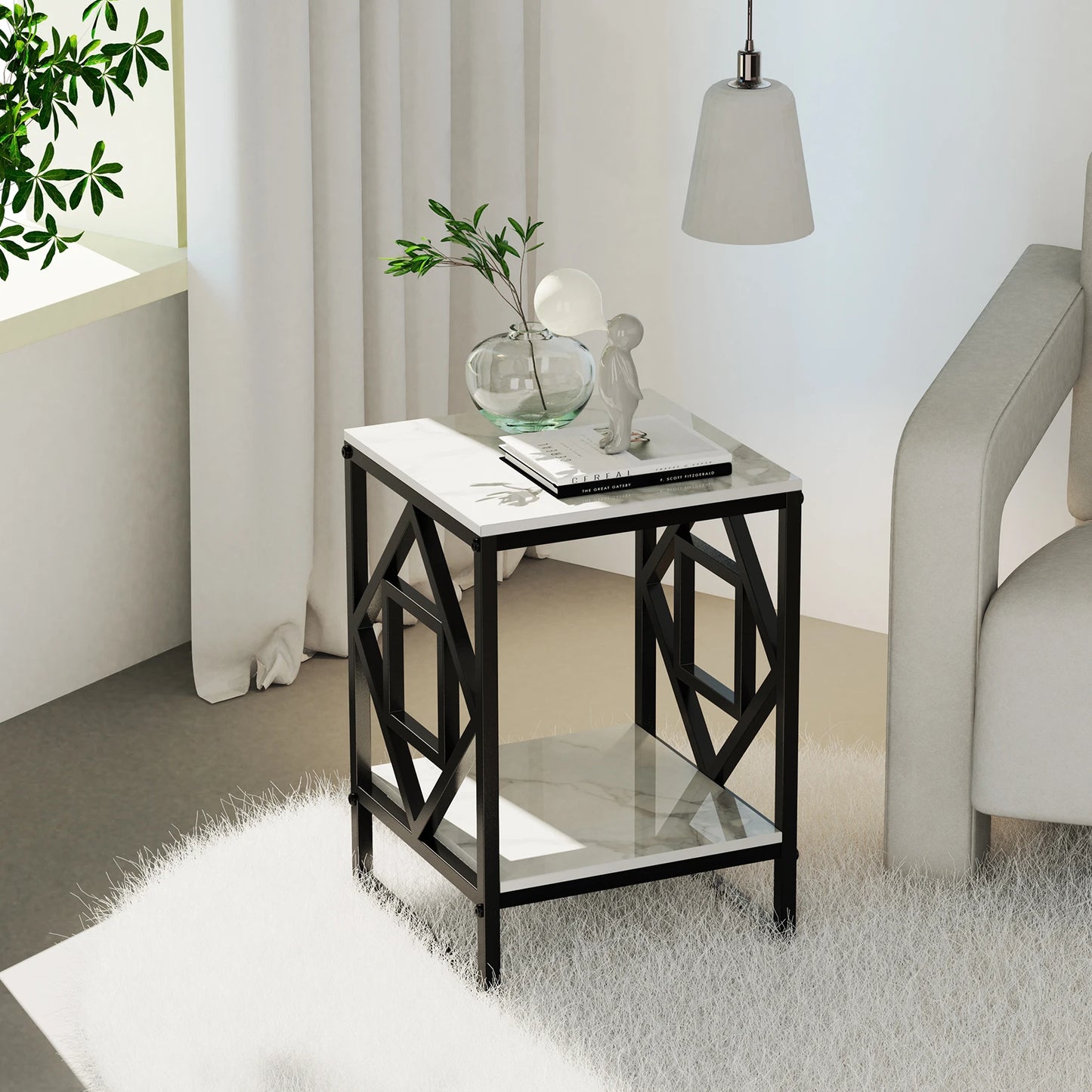 White Marble Top Side Table Sofa End Table