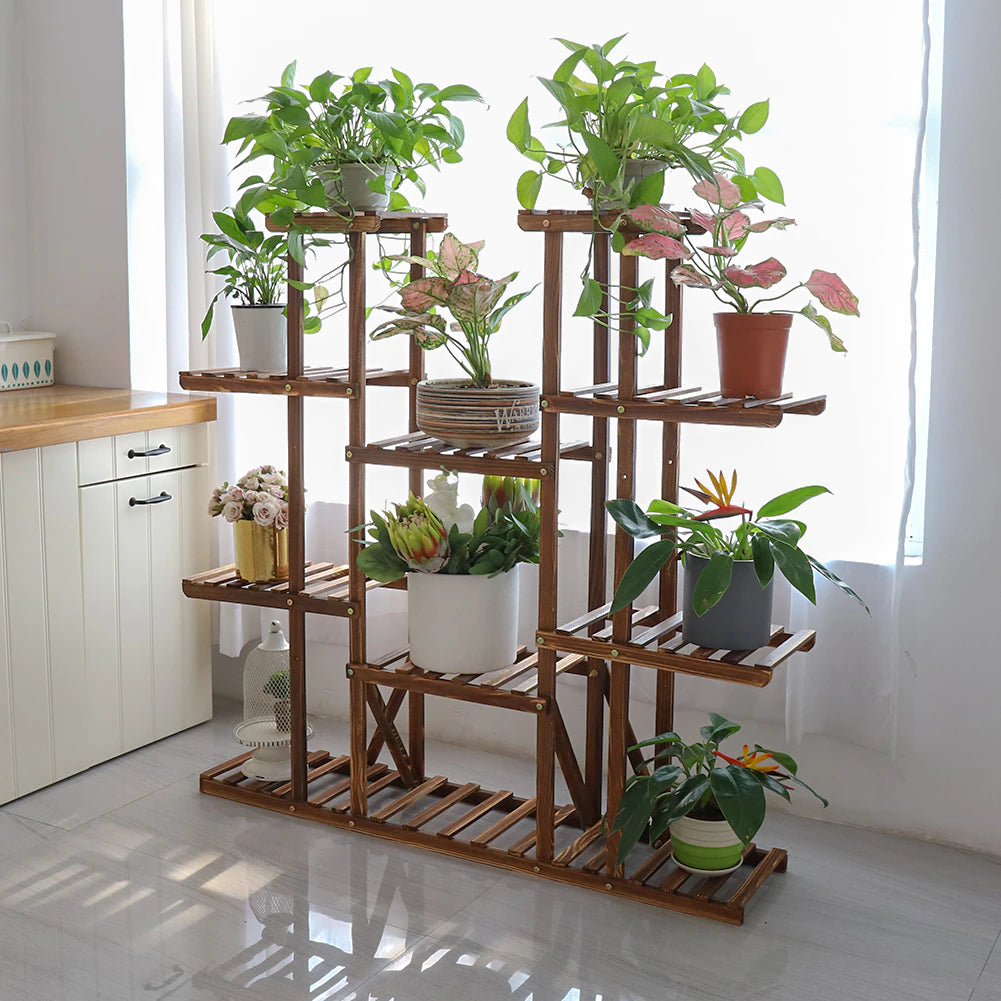 Wooden Multi-Tier Plant Stand, Wood Flower Rack Holder 16 Potted Display Storage Shelves - 46in