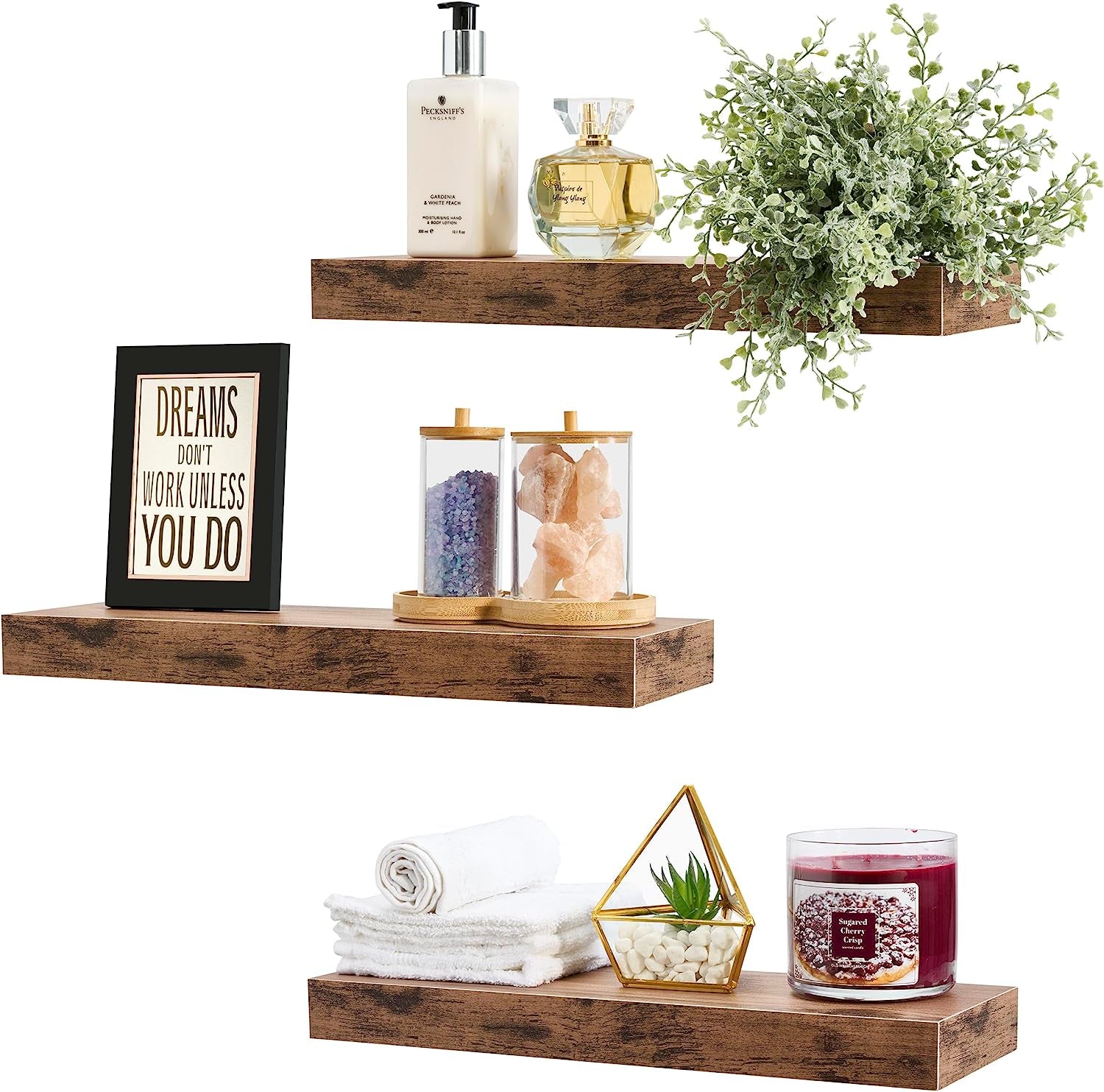 Mahogany Floating Shelves for Wall Bathroom Shelves Set of 3