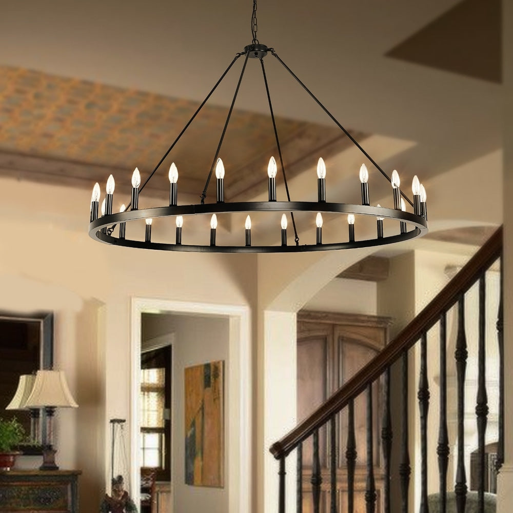 Round Wagon Wheel 24-light Chandelier - 54 Inch