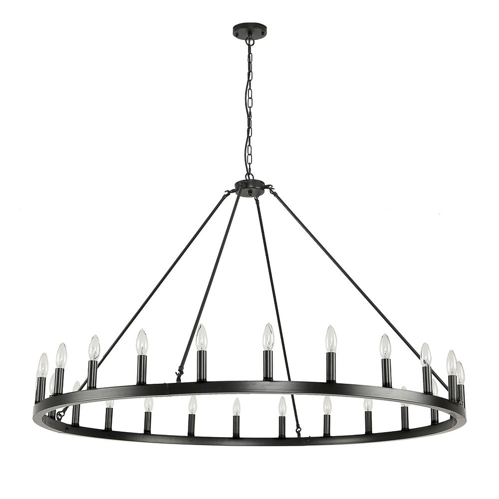 Round Wagon Wheel 24-light Chandelier - 54 Inch