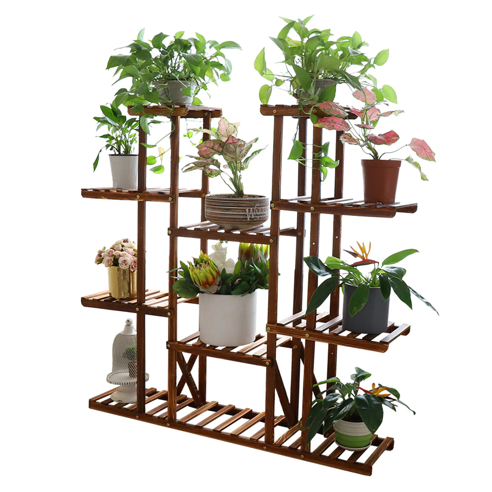 Wooden Multi-Tier Plant Stand, Wood Flower Rack Holder 16 Potted Display Storage Shelves - 46in