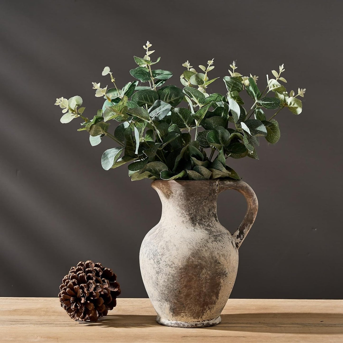 Rustic Farmhouse Vase with Handle Terracotta Ceramic