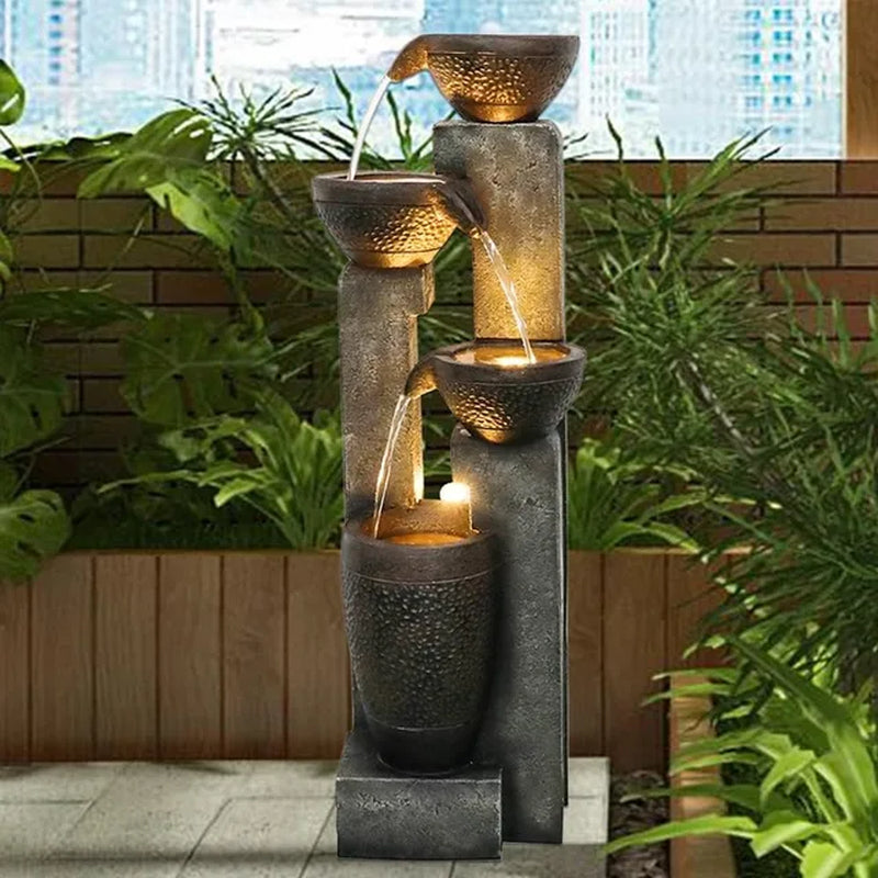 Outdoor Water Fountain, 4-Tier Outdoors Garden Water Fountain Decor