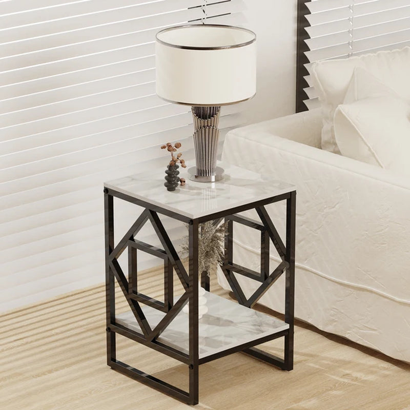 White Marble Top Side Table Sofa End Table