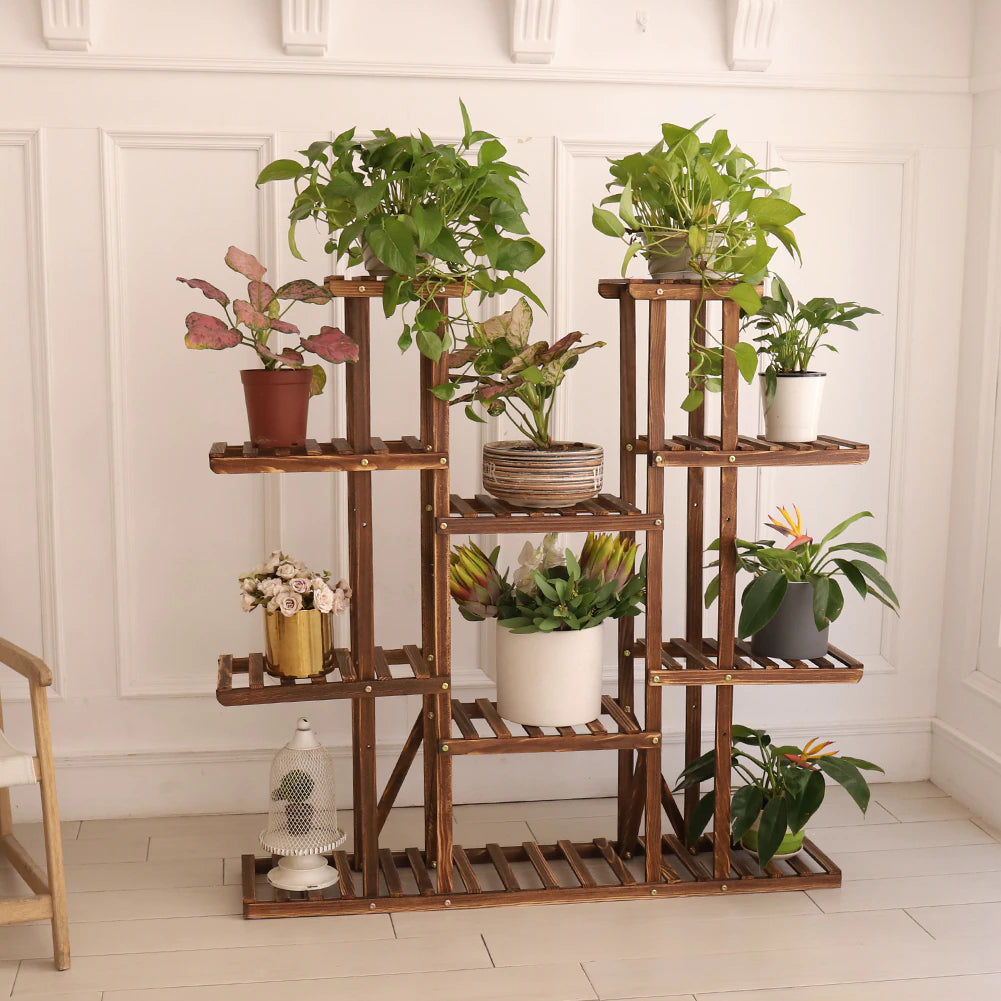 Wooden Multi-Tier Plant Stand, Wood Flower Rack Holder 16 Potted Display Storage Shelves - 46in