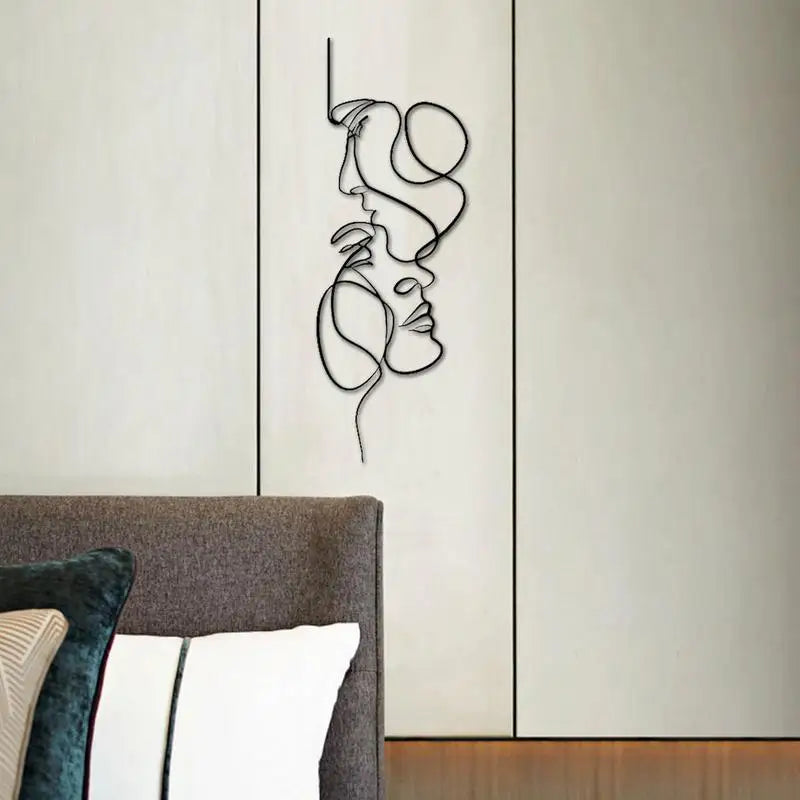 Minimalist Couple Facial Line Art Wall Decor Abstract Metal Wall Art