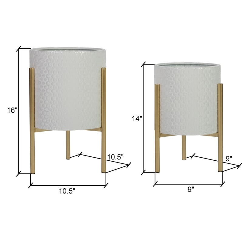 White Indoor Modern Metal Planters with Gold Legs(Set of 2)