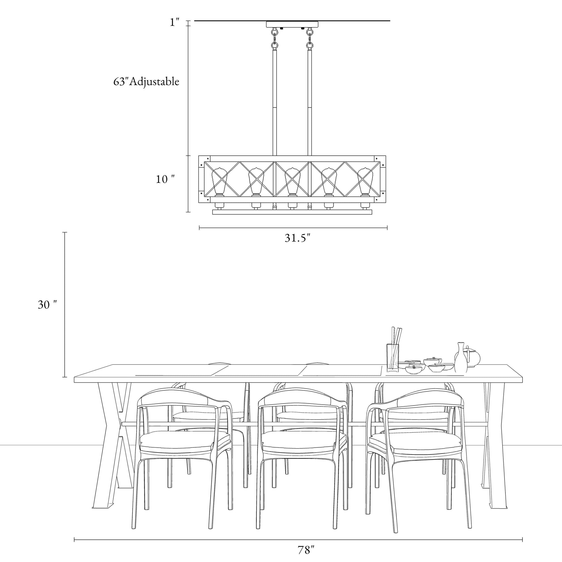 Farmhouse 5-Light Modern Wood Chandelier Rustic Rectangle Style