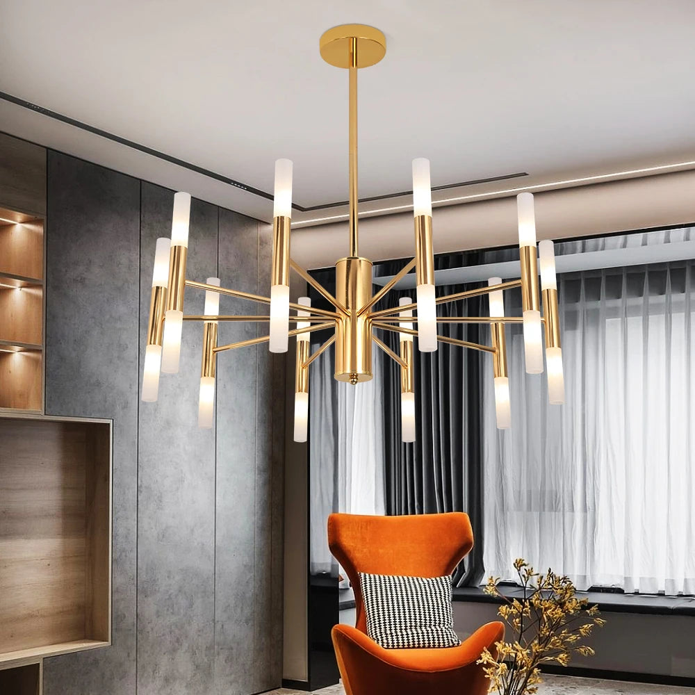 Golden LED Modern Semi-Flush Style Chandelier 