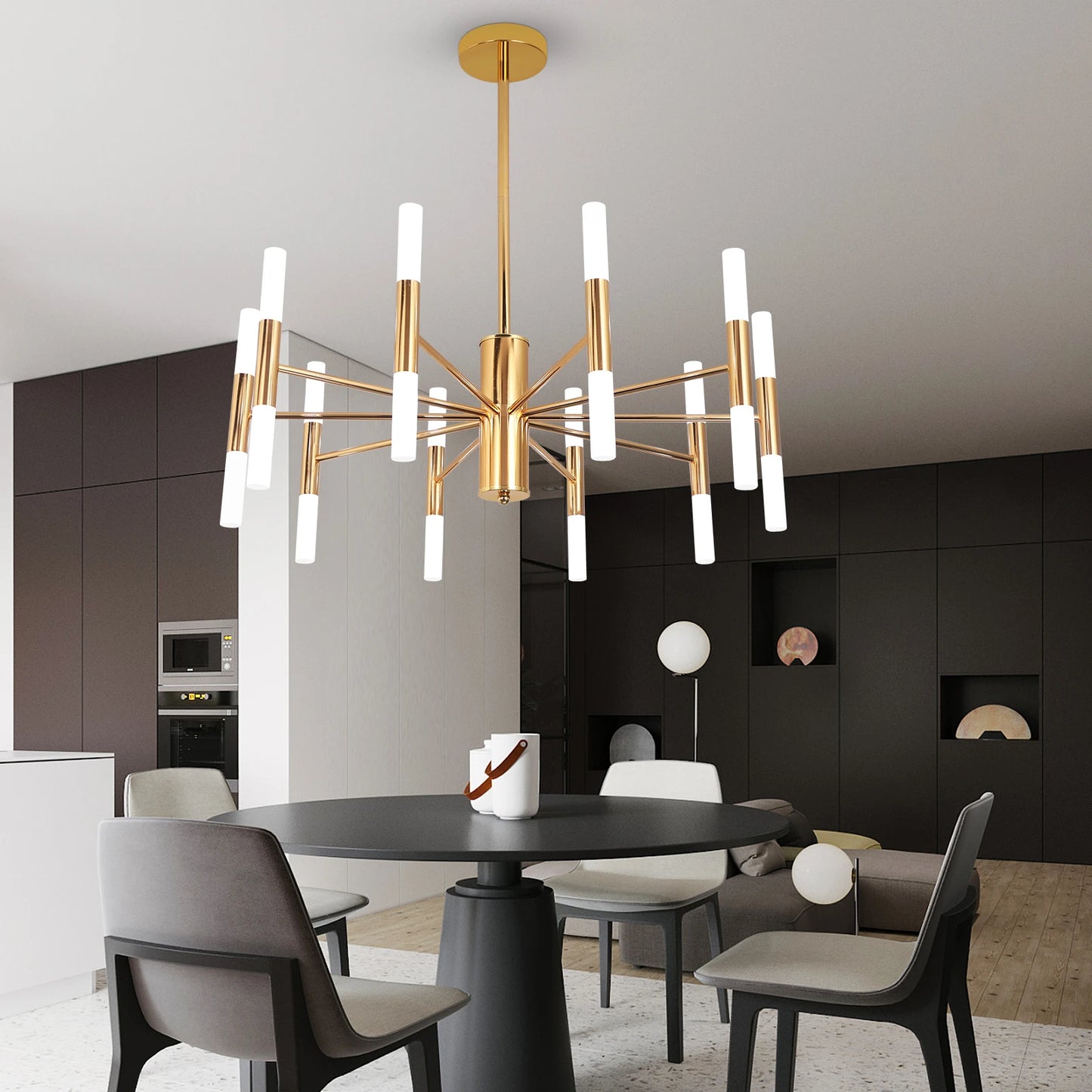 Golden LED Modern Semi-Flush Style Chandelier 