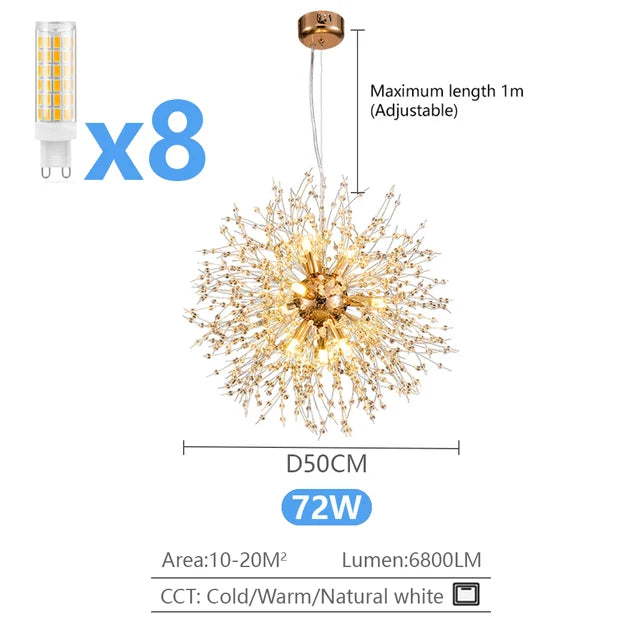 Dandelion LED Crystal Chandelier Pendant Light for Living Room