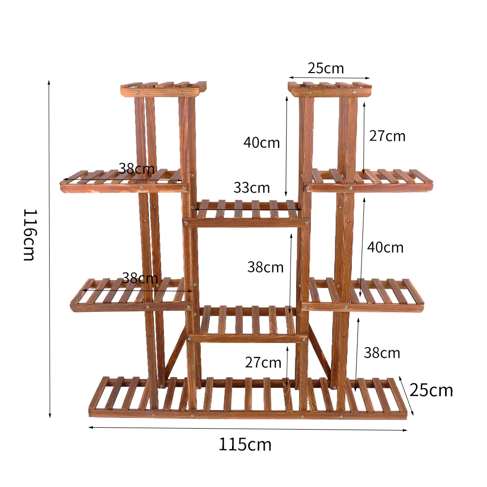 Wooden Multi-Tier Plant Stand, Wood Flower Rack Holder 16 Potted Display Storage Shelves - 46in