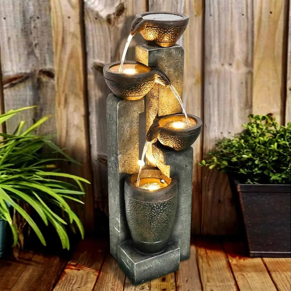 Outdoor Water Fountain, 4-Tier Outdoors Garden Water Fountain Decor