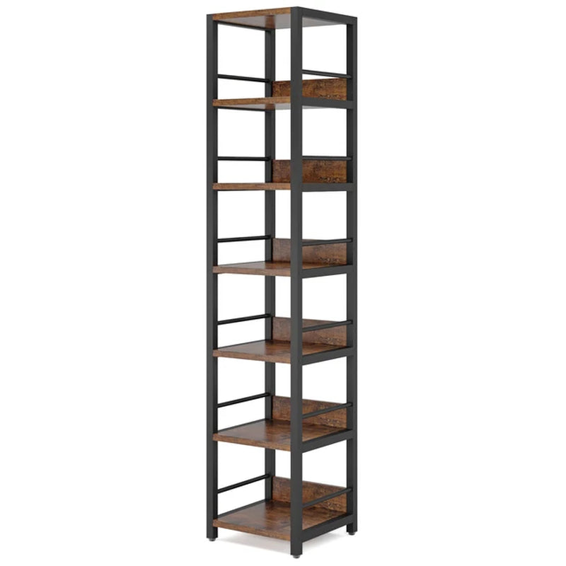 6 Tier Narrow Wooden Style Bookshelf Storage Rack 