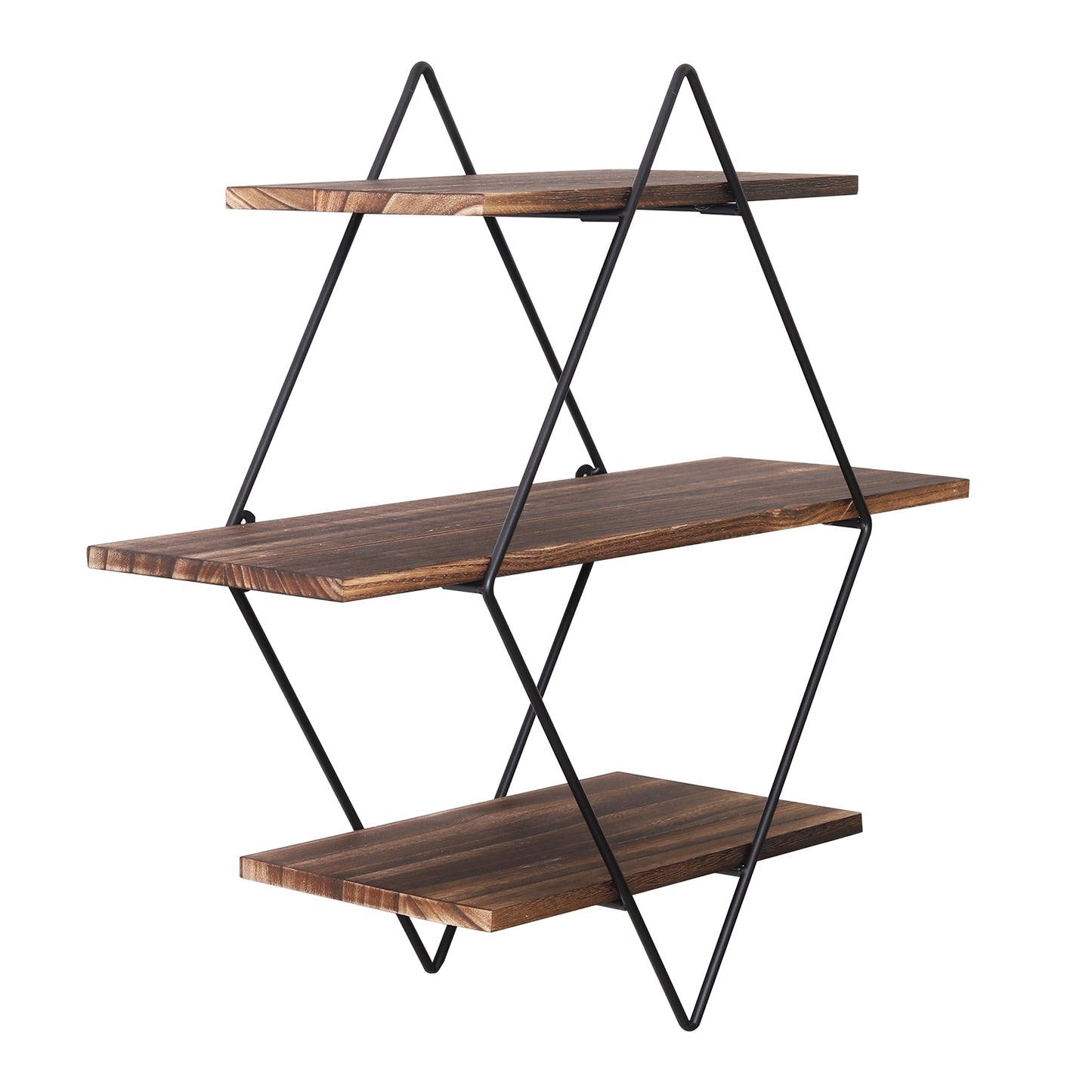 3 Tier Industrial Geometry Wood Floating Shelf Hanging Wall Mounted Unit