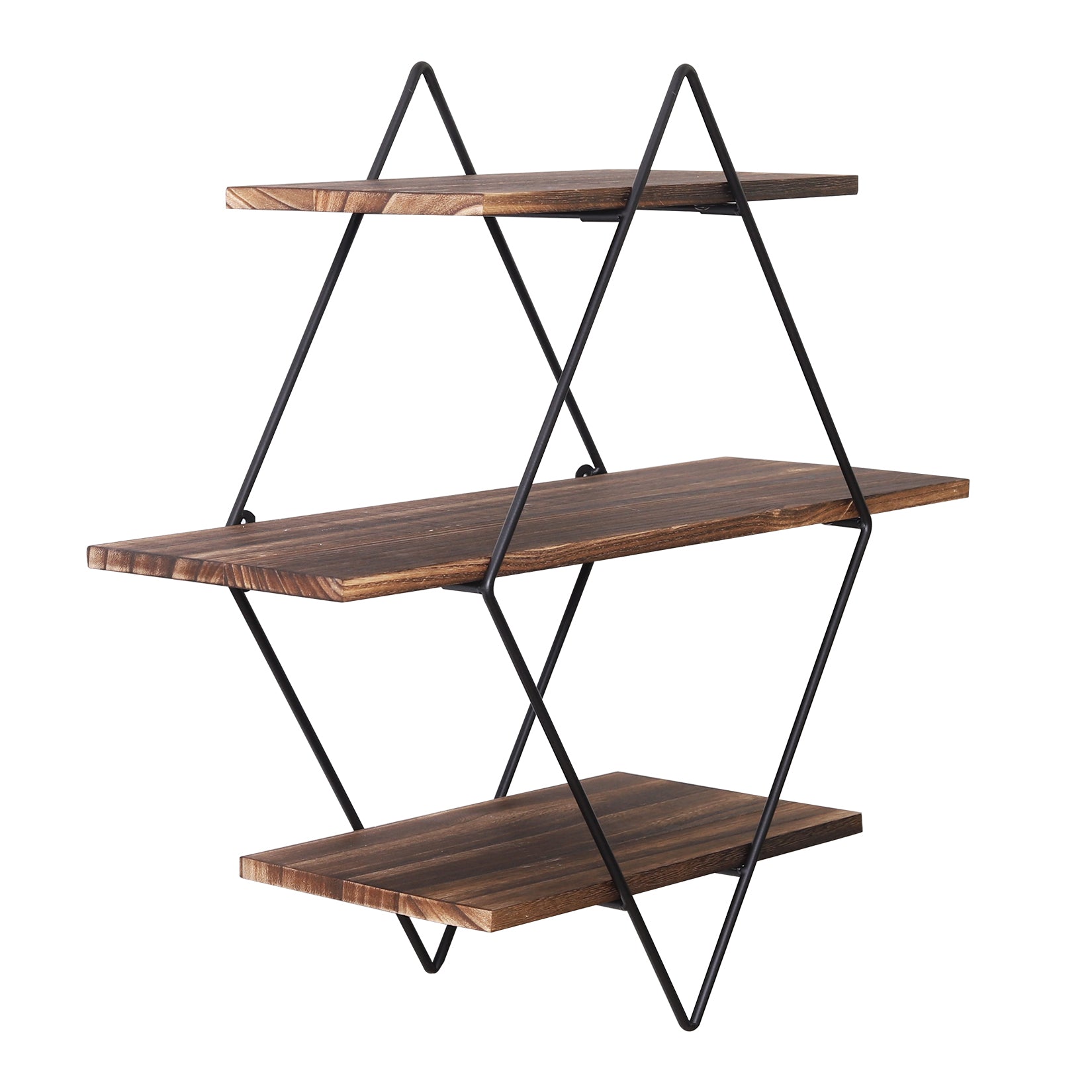 3 Tier Industrial Geometry Wood Floating Shelf Hanging Wall Mounted Unit