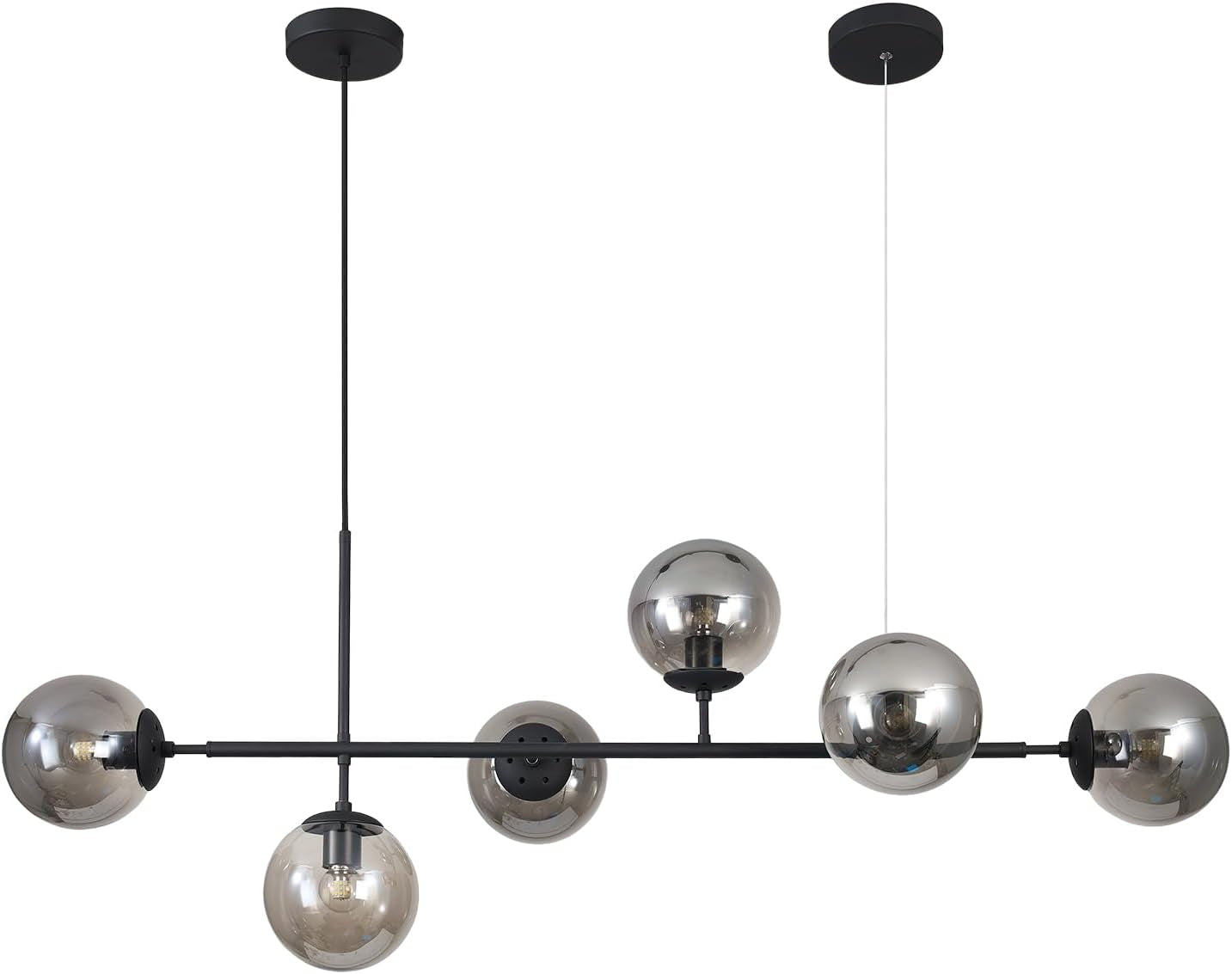 Mid Century Smokey Gray Glass Modern Globe Linear Chandelier Pendant Light Fixture