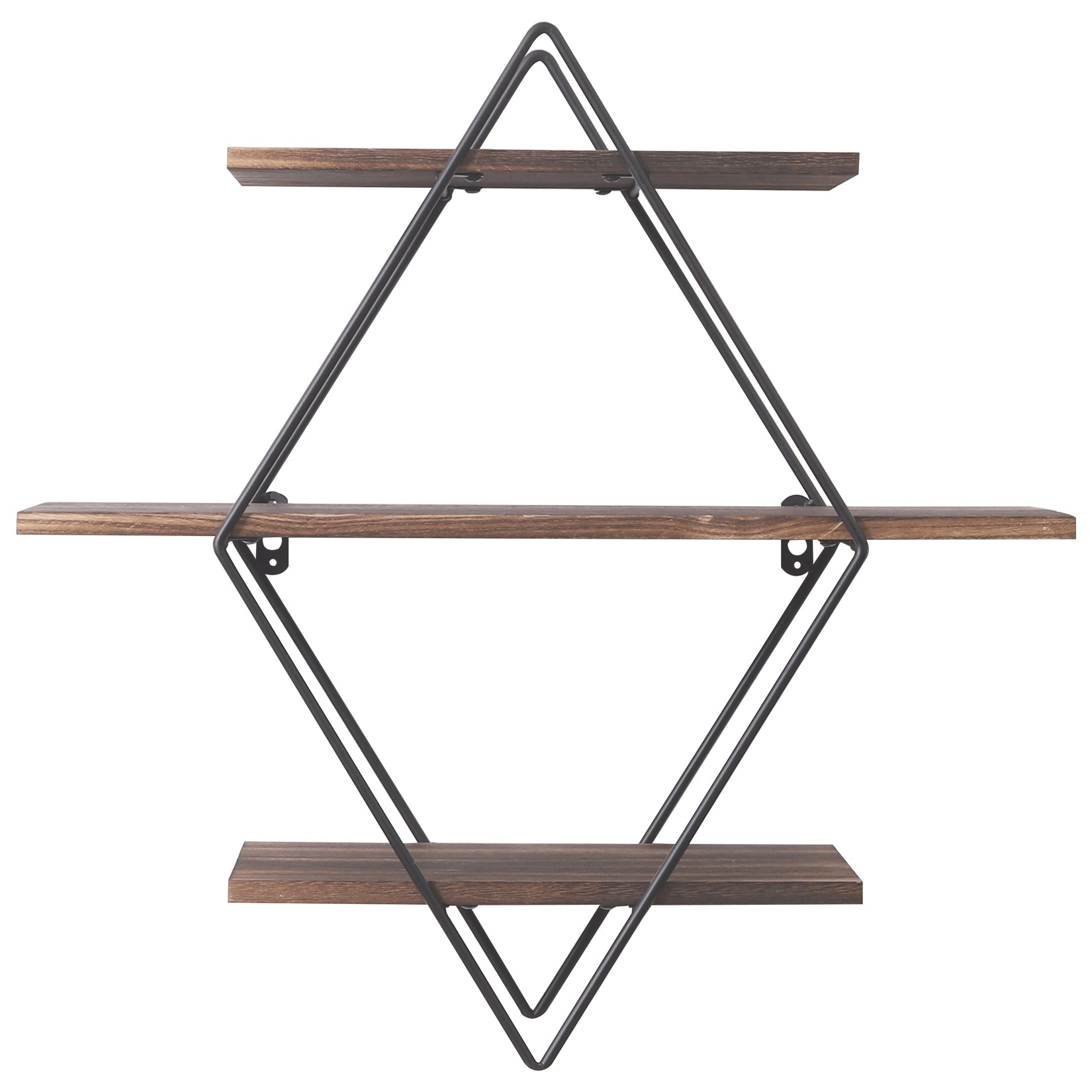 3 Tier Industrial Geometry Wood Floating Shelf Hanging Wall Mounted Unit