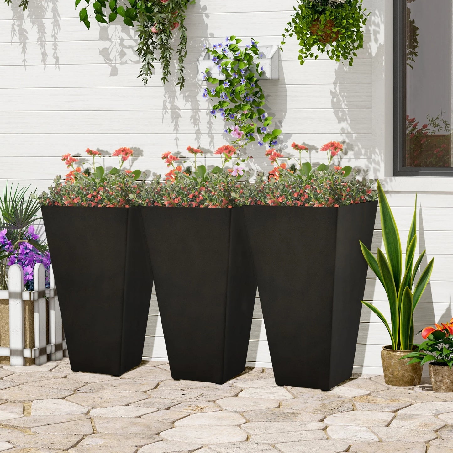 28" Set of 3 Large Outdoor & Indoor Plastic Garden Planters 