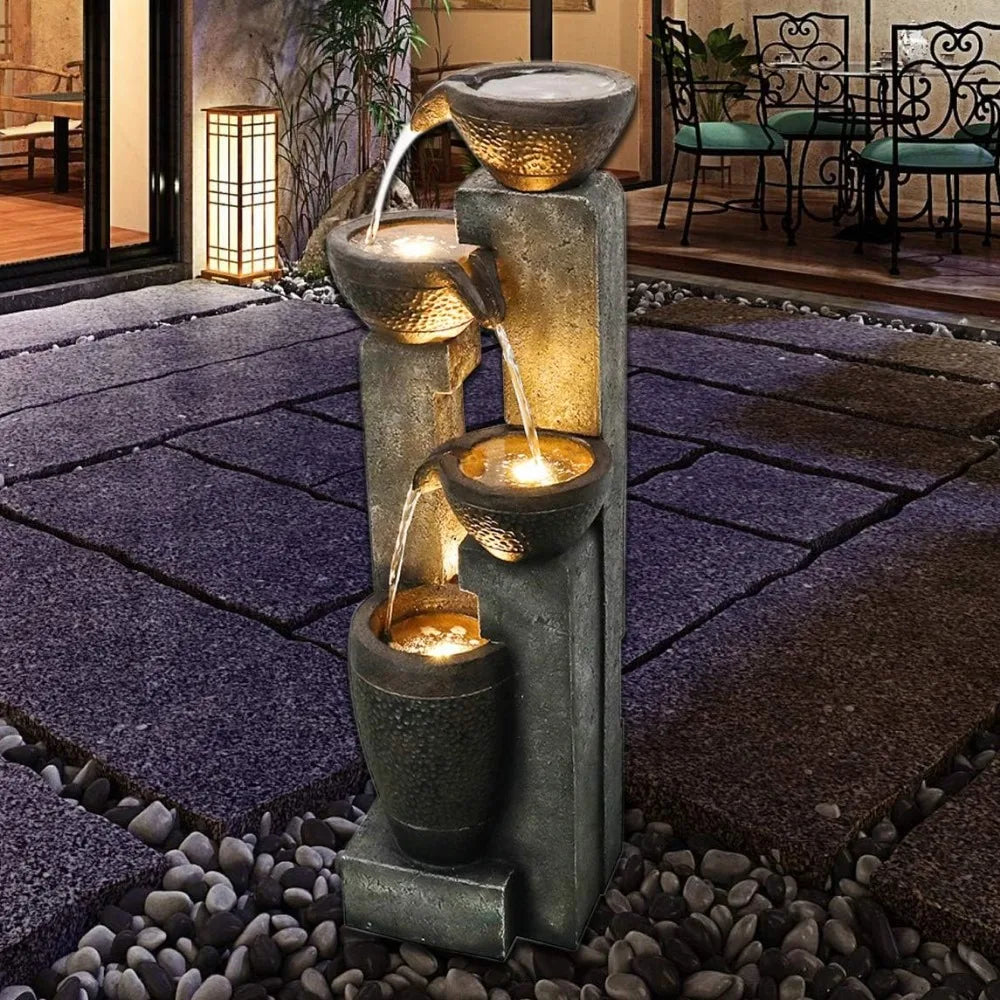 Outdoor Water Fountain, 4-Tier Outdoors Garden Water Fountain Decor